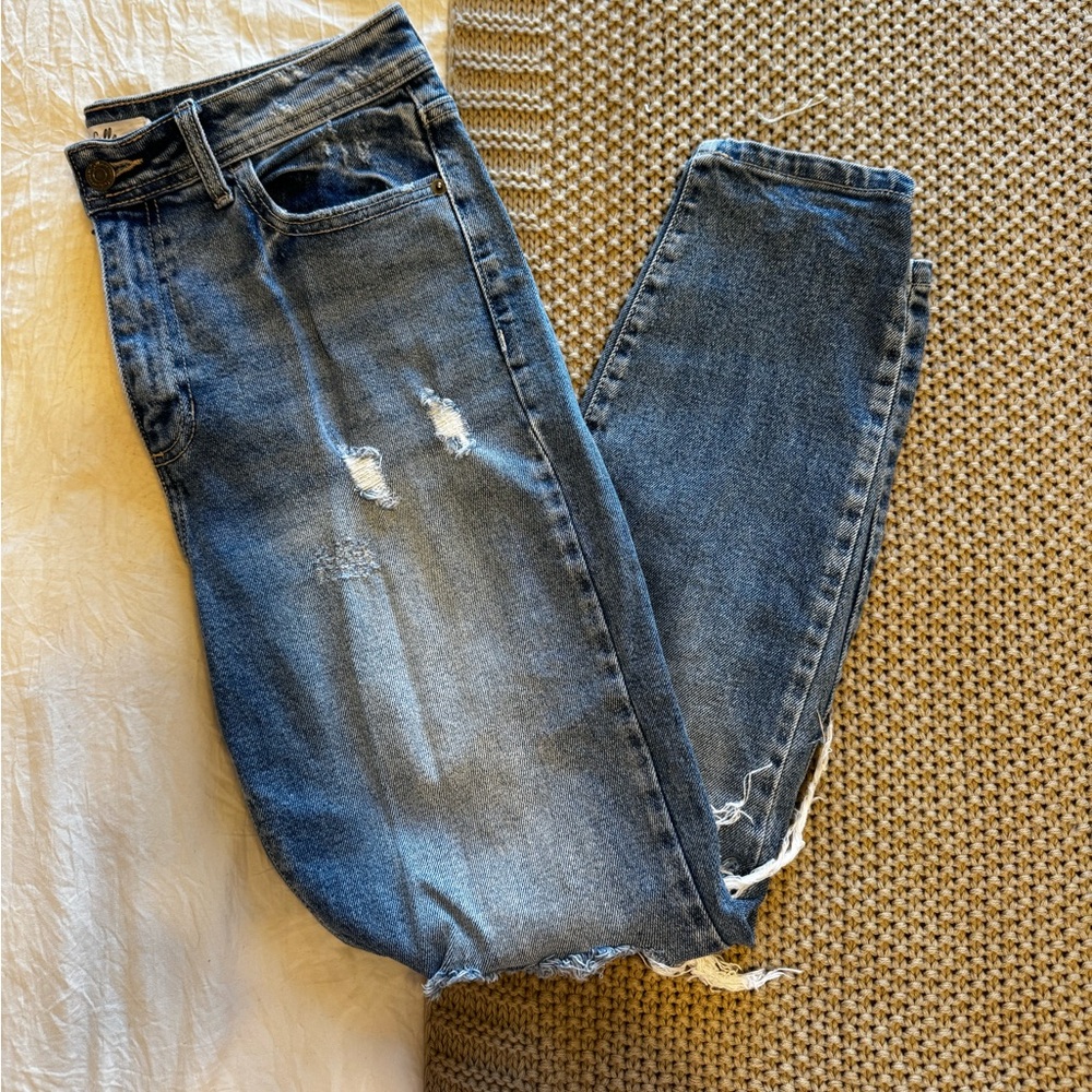 Cello Blue Distressed Straight Leg Jeans